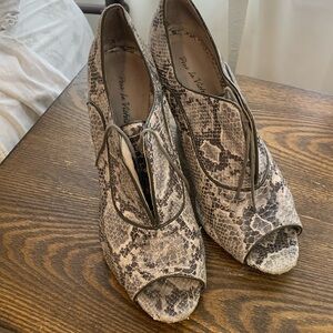 Pour La Victoire Gray Snakeskin Boots with Peeptoe Size: 10